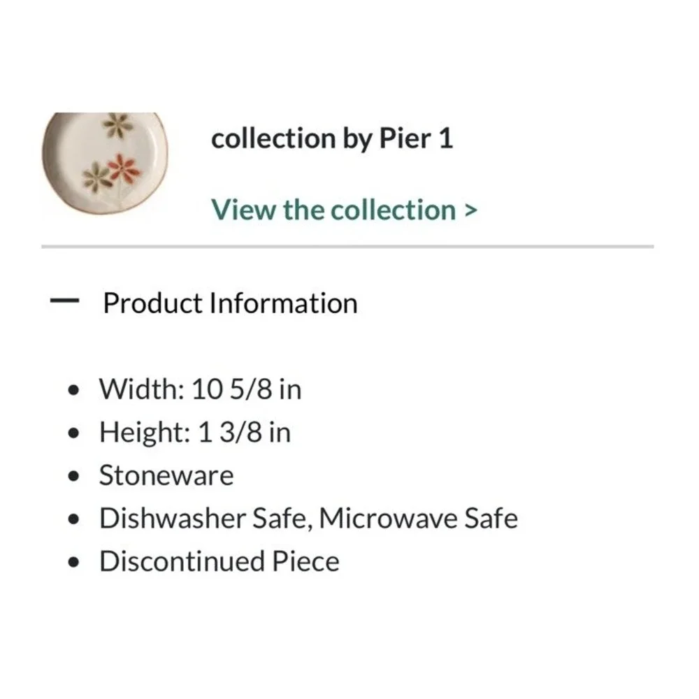 Pier 1 One Petals Stoneware Dinner plate 10.5